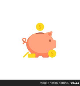 Pig bank, simple cartoon illustration. Piggy money box, save cash concept design in vector flat style.