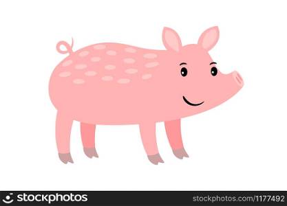 Pig cartoon pink farm animal icon on white background, vector illustration. Pig cartoon pink farm animal