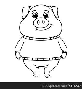 Pig character cartoon coloring page Royalty Free Vector