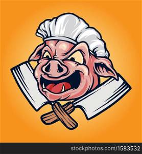 Pig Chef barbecue bbq mascot logo