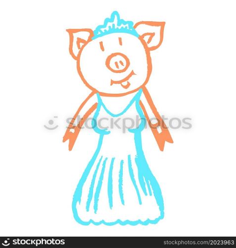 Pig. Icon in hand draw style. Drawing with wax crayons, colored chalk, children&rsquo;s creativity. Vector illustration. Sign. Icon in hand draw style. Drawing with wax crayons, children&rsquo;s creativity