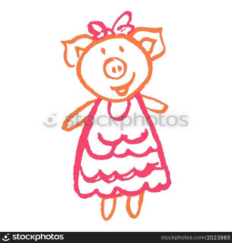 Pig. Icon in hand draw style. Drawing with wax crayons, colored chalk, children&rsquo;s creativity. Vector. Icon in hand draw style. Drawing with wax crayons, children&rsquo;s creativity
