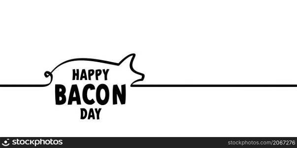 Pig line pattern for Bacon day. Drawing pigs animals farm silhouette symbol, pictogram. Vector pig swine idea. Piglets icon or sign. Happy smile face.