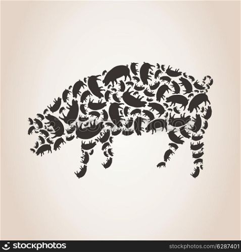 Pig made of pigs. A vector illustration