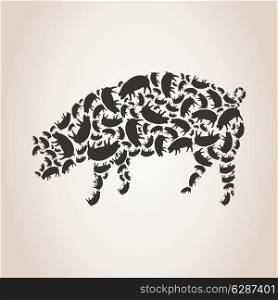 Pig made of pigs. A vector illustration