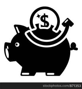 Pig money icon. Simple illustration of pig money vector icon for web. Pig money icon, simple black style