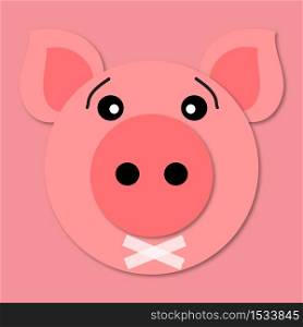 Pig muzzle close up. Funny and cute pig face in cartoon style. 3d paper art. Vector. Pig icon. Tape over lips. Emoji silence. Pig muzzle close up. Funny and cute pig face in cartoon style. 3d paper art. Vector. Pig icon.