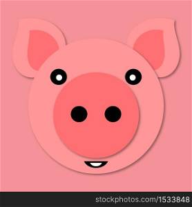 Pig muzzle close up. Funny and cute pig face in cartoon style. 3d paper art. Vector. Pig icon.
