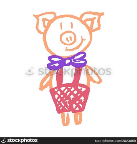 Pig, piglet. Icon in hand draw style. Drawing with wax crayons, colored chalk, children&rsquo;s creativity. Vector illustration. Sign, symbol. Icon in hand draw style. Drawing with wax crayons, children&rsquo;s creativity