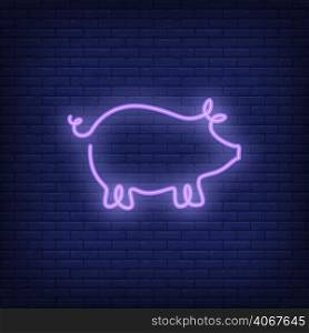 Pig shape neon sign template. Night bright advertisement. Vector illustration for restaurant, cafe, diner, menu, advertising design