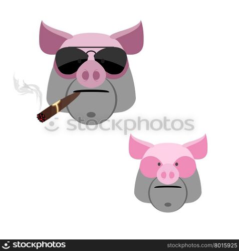 Pig with a cigar. Scary and angry Boar&rsquo;s head on a white background.&#xA;