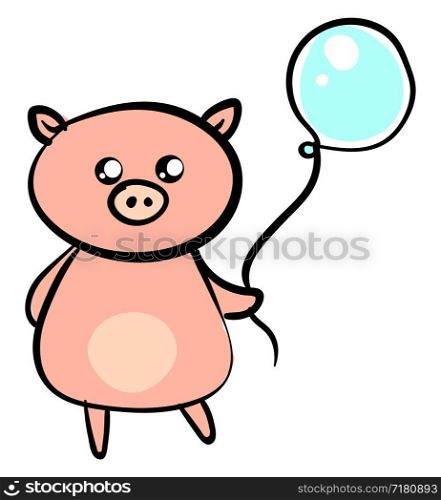 Pig with balloon, illustration, vector on white background