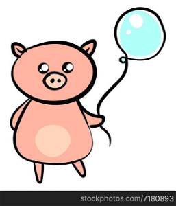 Pig with balloon, illustration, vector on white background