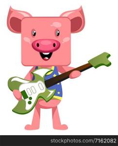 Pig with guitar, illustration, vector on white background.