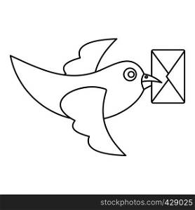 Pigeon bird flying with envelope icon. Outline illustration of pigeon bird flying with envelope vector icon for web. Pigeon bird flying with envelope icon