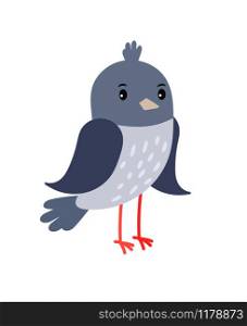 Pigeon cartoon bird icon in gray colors, isolated on white background, vector illustration. Pigeon cartoon bird icon