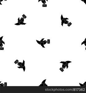 Pigeon fly with mail pattern repeat seamless in black color for any design. Vector geometric illustration. Pigeon fly with mail pattern seamless black