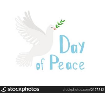 Pigeon of peace. Religious symbol of hope, dove image with olive branch, vector illustration concept of day of peace isolated on white background. Pigeon of peace