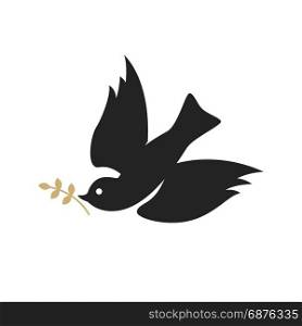 Pigeon with a laurel branch. Religious sign. Peace day. Design elements for logo, label, emblem ,sign. Vector illustration