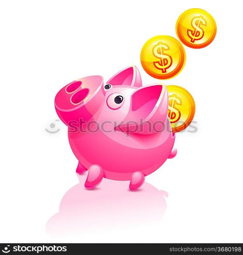 Piggy Bank and falling Money. Pig vector icon