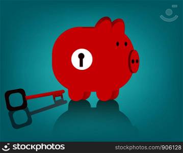 Piggy bank and key. Concept business illustration. Vector flat