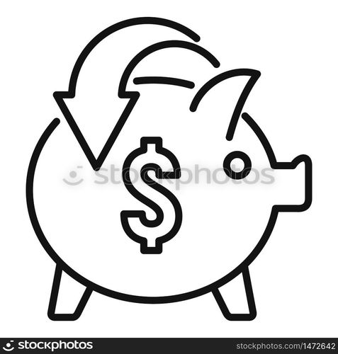 Piggy bank cash back icon. Outline piggy bank cash back vector icon for web design isolated on white background. Piggy bank cash back icon, outline style