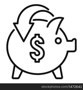 Piggy bank cash back icon. Outline piggy bank cash back vector icon for web design isolated on white background. Piggy bank cash back icon, outline style