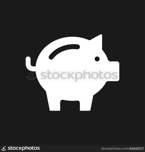 Piggy bank dark mode glyph ui icon. Money savings. Penny bank. Finance. User interface design. White silhouette symbol on black space. Solid pictogram for web, mobile. Vector isolated illustration. Piggy bank dark mode glyph ui icon
