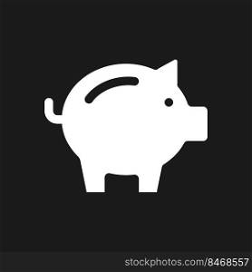 Piggy bank dark mode glyph ui icon. Money savings. Penny bank. Finance. User interface design. White silhouette symbol on black space. Solid pictogram for web, mobile. Vector isolated illustration. Piggy bank dark mode glyph ui icon