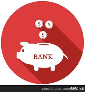 Piggy bank flat icon with long shadow