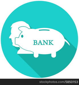 Piggy bank flat icon with long shadow