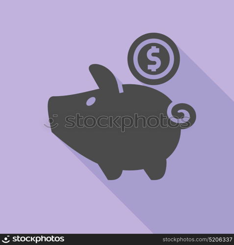 Piggy bank icon. Black piggy bank on a colored square