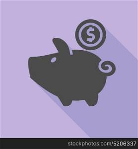 Piggy bank icon. Black piggy bank on a colored square