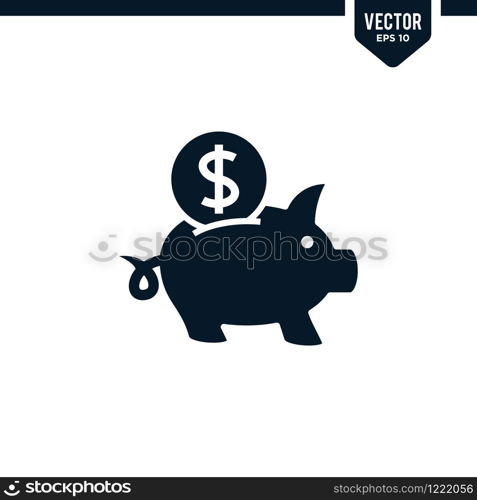 Piggy Bank icon collection in Glyph or flat silhouette, vector