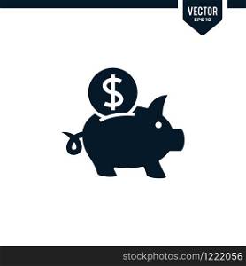 Piggy Bank icon collection in Glyph or flat silhouette, vector