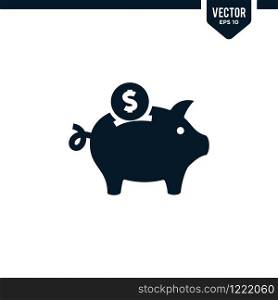 Piggy Bank icon collection in Glyph or flat silhouette, vector