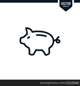 Piggy Bank icon collection in outlined or line art style, editable stroke vector
