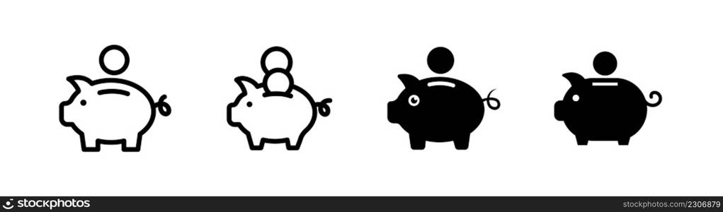 Piggy bank icon design template, outlined and flat style