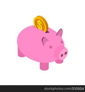 Piggy bank icon in isometric 3d style on a white background. Piggy bank icon, isometric 3d style