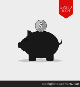 Piggy bank icon, money savings concept Flat design gray color symbol. Modern UI web navigation, sign. Illustration element