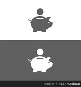 Piggy bank icon on white and dark background
