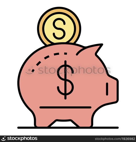 Piggy bank icon. Outline piggy bank vector icon color flat isolated. Piggy bank icon color outline vector