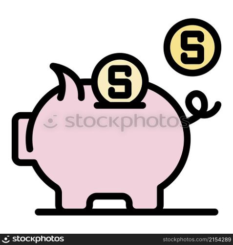 Piggy bank icon. Outline piggy bank vector icon color flat isolated. Piggy bank icon color outline vector
