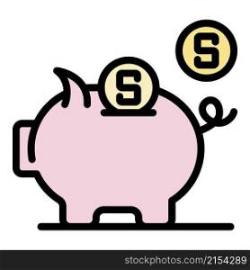Piggy bank icon. Outline piggy bank vector icon color flat isolated. Piggy bank icon color outline vector