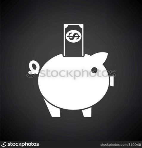 Piggy Bank Icon. White on Black Background. Vector Illustration.
