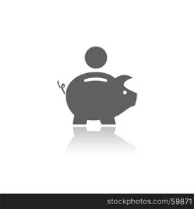 Piggy bank icon with reflection on a white background