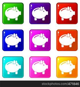 Piggy bank icons of 9 color set isolated vector illustration. Piggy bank icons 9 set