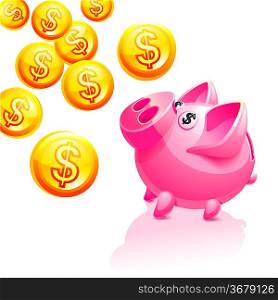 Piggy bank illustration. Vector icon. Pink
