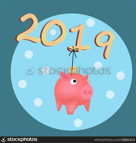 Piggy bank is a Christmas tree toy. Toy in the shape of a pig hanging on a string.