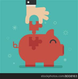 piggy bank made out of puzzle pieces , eps10 vector format